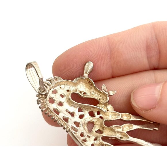 Sterling Silver Hand Wrought Cutout Giraffe Figural Jumbo Vintage Pendant - Picture 9 of 10